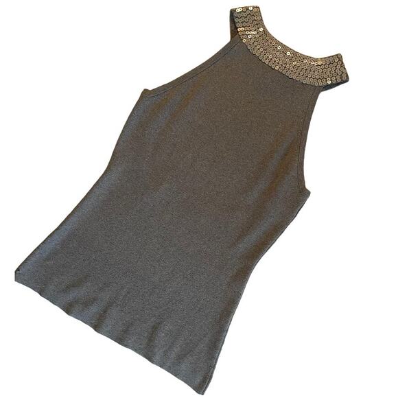 INC International Concepts Gray Sequin Mock Neck Sleeveless Blouse Size Small - Picture 2 of 7